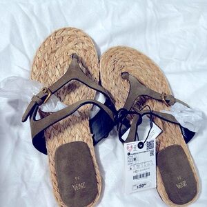 ZARA Espadrilles Sandals Suede Exterior Leather Interior Chancleta